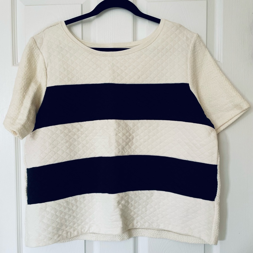 JCPenney Quilted Stripe Textured Top | XL | Black & Cream